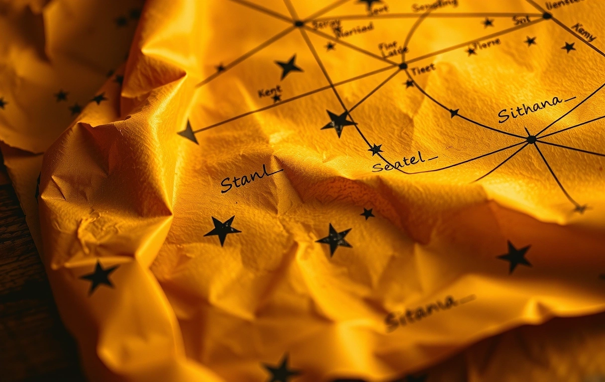 Fragment mapy nieba z naniesionymi liniami gwiazdozbiorów